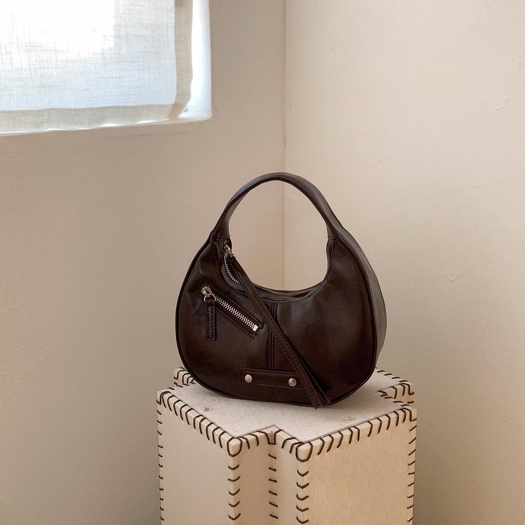 Spring Summer Crescent PU Leather Bag - Korean Style Versatile Tote for Women