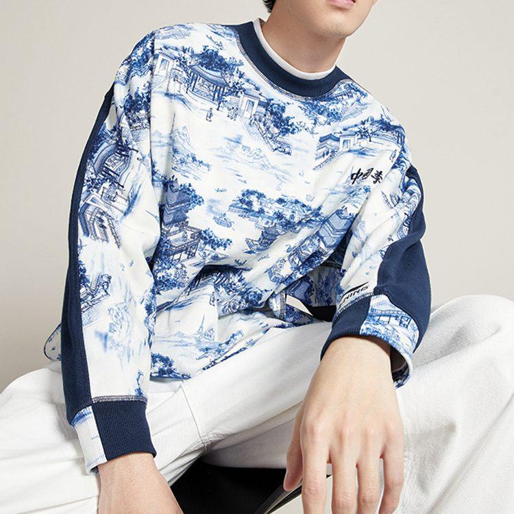 Li Ning Sweatshirts Men's Blue Crew Neck Moderate Regular AWDQ251-1