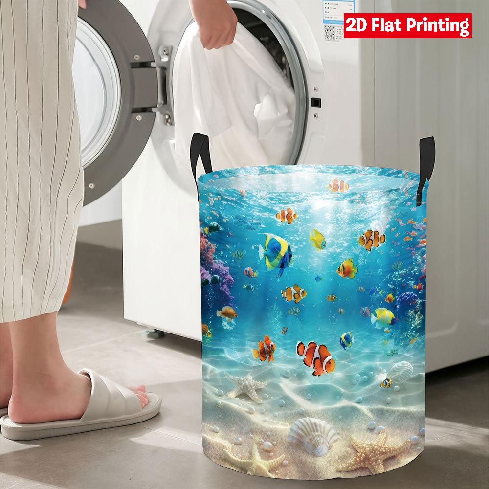 Collapsible Laundry Basket Large Round Waterproof Fabric Hamper Dirty Clothes Storage Bin Toy Organizer with Handles