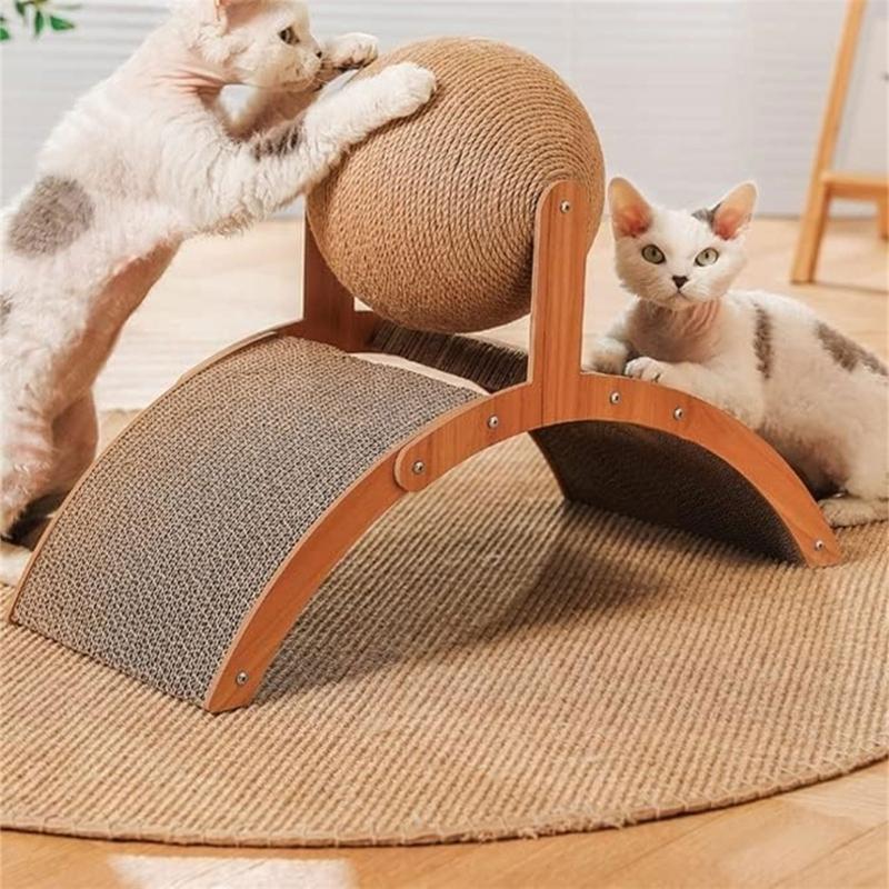 Durable Sisal Cats Scratching Post With Rotating Wheel Design And Natural Wood Structure For Furniture Protections