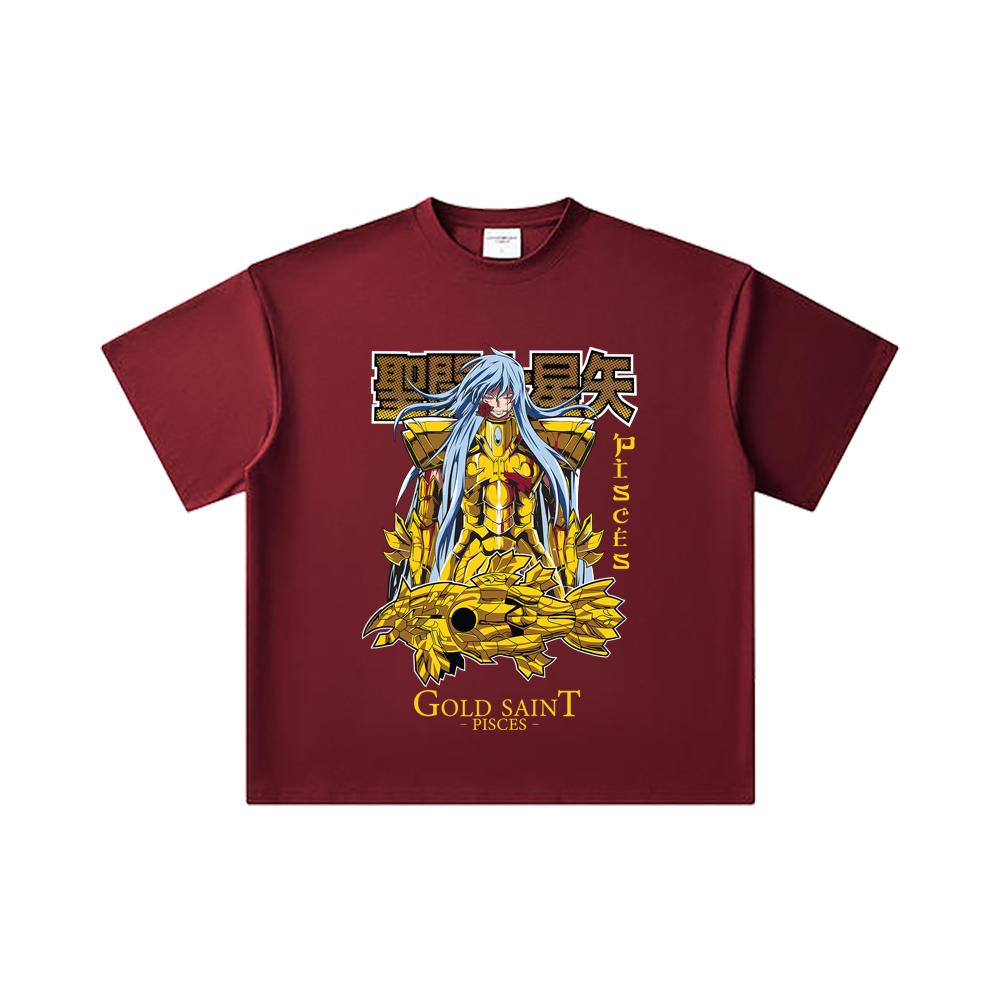 260 GSM Double Yarn 32 Count 100% Cotton Saint Seiya V25 Pisces Print Unisex Heavy Cotton T Shirt