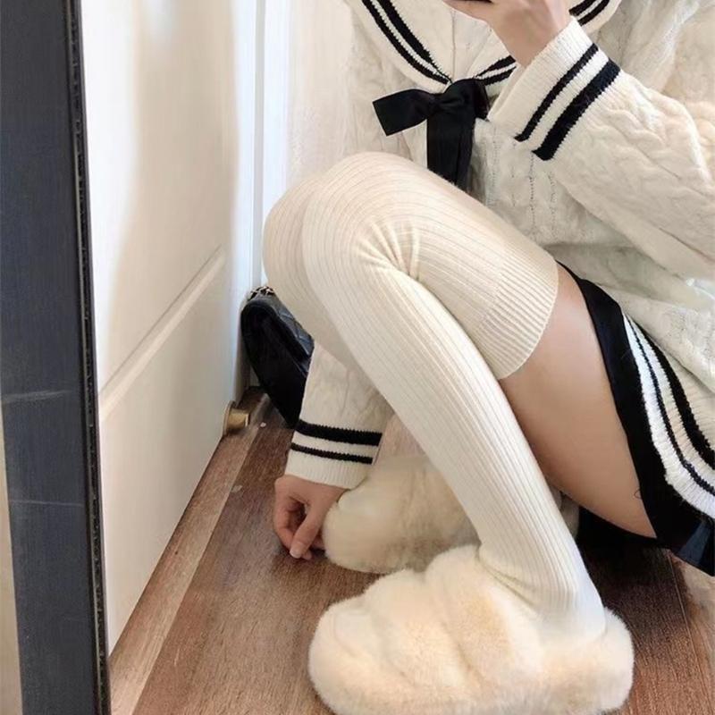 Solid Color Over The Knee Long Tube Boot Socks for Women Winter Thicken Ribbed Knit Tall Thigh High Stockings Leg Warmer