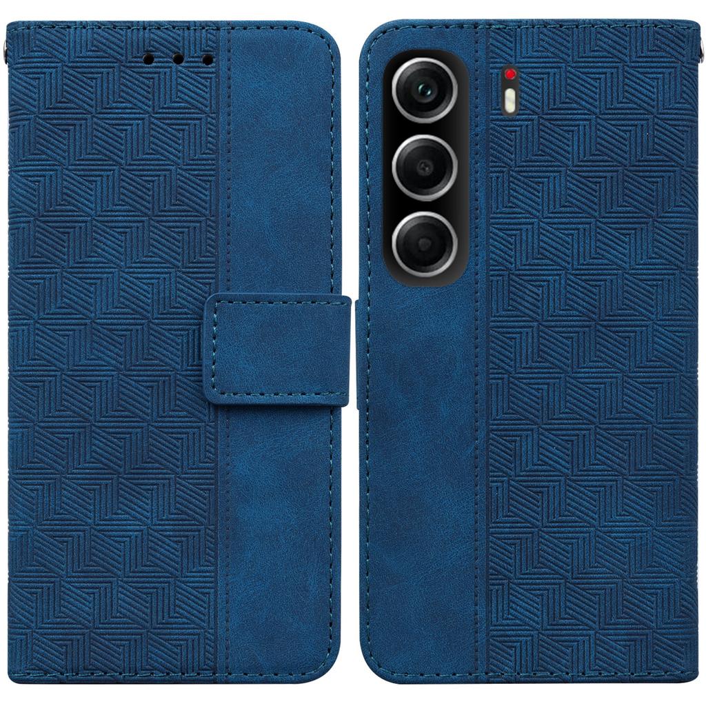 For TECNO Camon 40 4G Case Geometry Pattern Leather Wallet Phone Cover with Wrist Strap