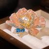 Elegant Peony Flower Brooch with Pearl and Enamel In Purple and Gold