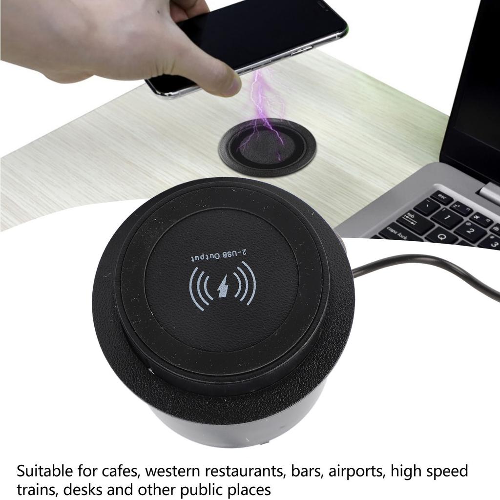 Wireless  Multifunctional Double USB Port Adapter 10W Hidden Embed in Desk Wireless  Pad 10W Wireless Charging Pad