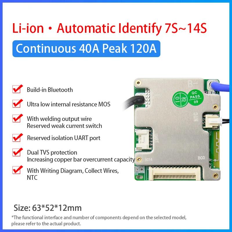 JBD BMS Automized Identify 7s-14s 7S 8S 9S 10S 11S 12S 13S 14S 20A 30A LFP NMC Smart BMS 24V 36V 48V Battery Management System