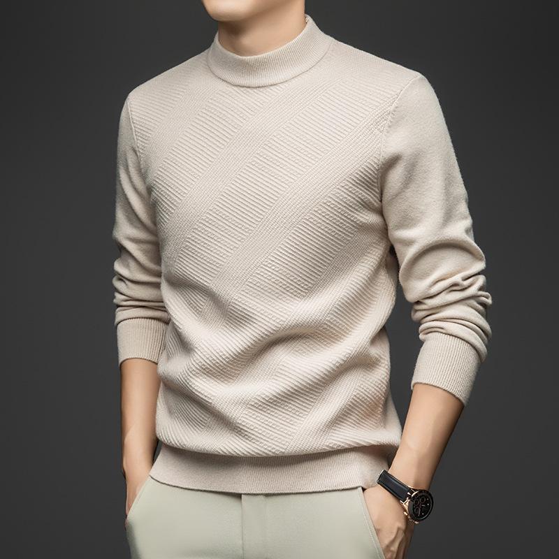 Men's High Collar Jacquard Knit Sweater - Autumn/Winter Business Casual