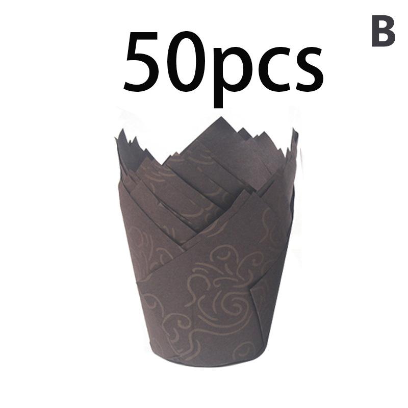 50 szt. Foremki do babeczek w stylu tulipana, Papierowe foremki do pieczenia babeczek, Odporne na olej, Owijki na ciasto, Naczynia do pieczenia, Narzędzia cukiernicze