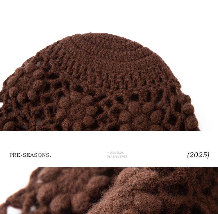 100% Pure Cashmere Japanese Retro Crochet Hat - Women's Autumn/Winter Collection