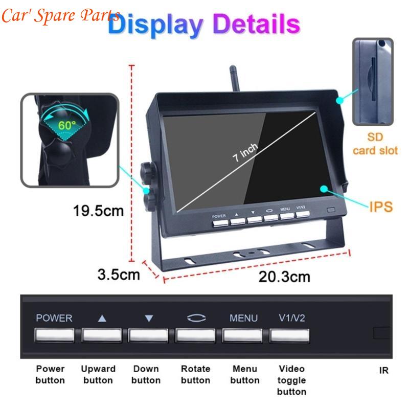 Y4UA 7 inch Wireless Parking Assistance Rear View Camera Truck Bus Trailer Excavator