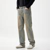Nostalgic straight jeans loose fashion splash paint tide brand high street American autumn and winter new retro yellow mud pants