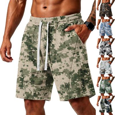 Men's Loose Fit Camo Print Sports Training Gym Beach Shorts with Pockets Elastic Waistband and Drawstring for Outdoor Activities