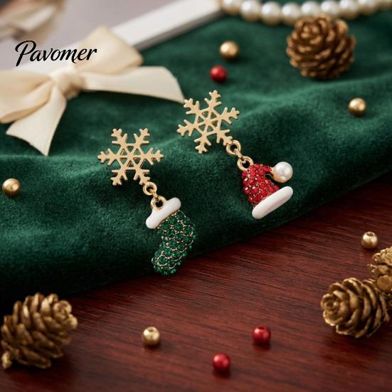 Charming Winter Theme Earrings 1 Pair Christmas Earrings, Sparkling Snowflake Red Santa Hat Green Fashion Jewelry for Holiday Season Stocking