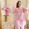 Pure Cotton Summer Nursing Nightgown for Pregnant Women - Short-Sleeve Maternity Feeding Dress