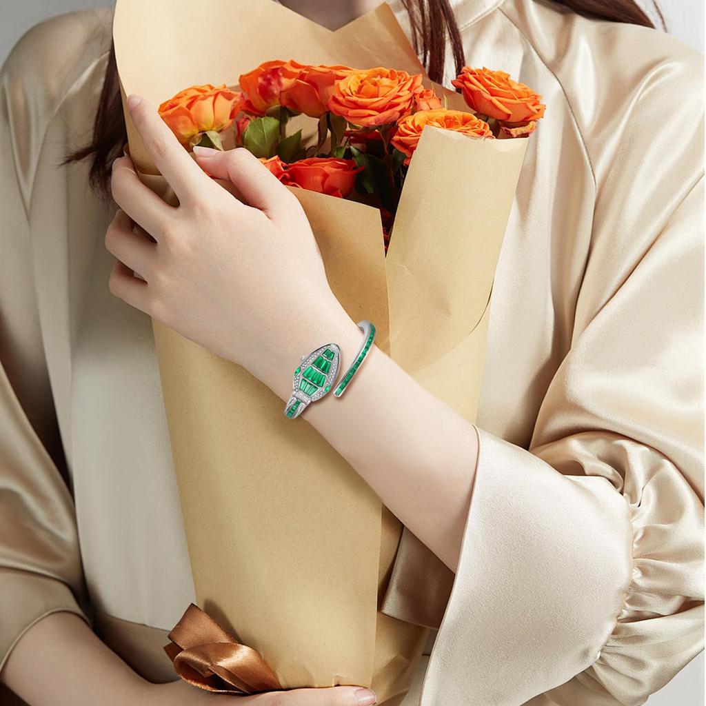 Crystal Bangle Watch with Waterproof Analog Diamond Popular Green Fashion Watch Perfect Gift for White and Christmas Women's Accent Display,