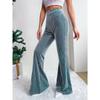 Ladies, High Waisted, Corduroy, Flared Pants, Solid Color, Casual Pants, Wide Leg Pants, Long Pants