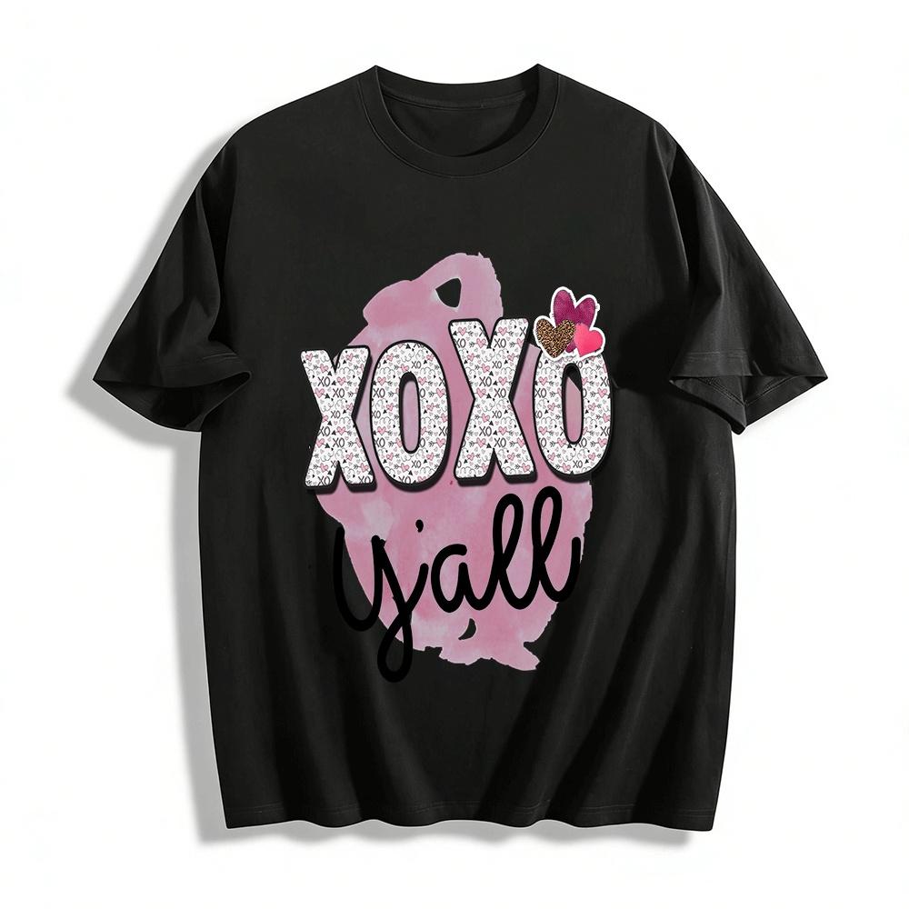 Valentine s Day XOXO Y all Heart Print Casual Loose Fit Tee Pure cotton T-shirt XXS