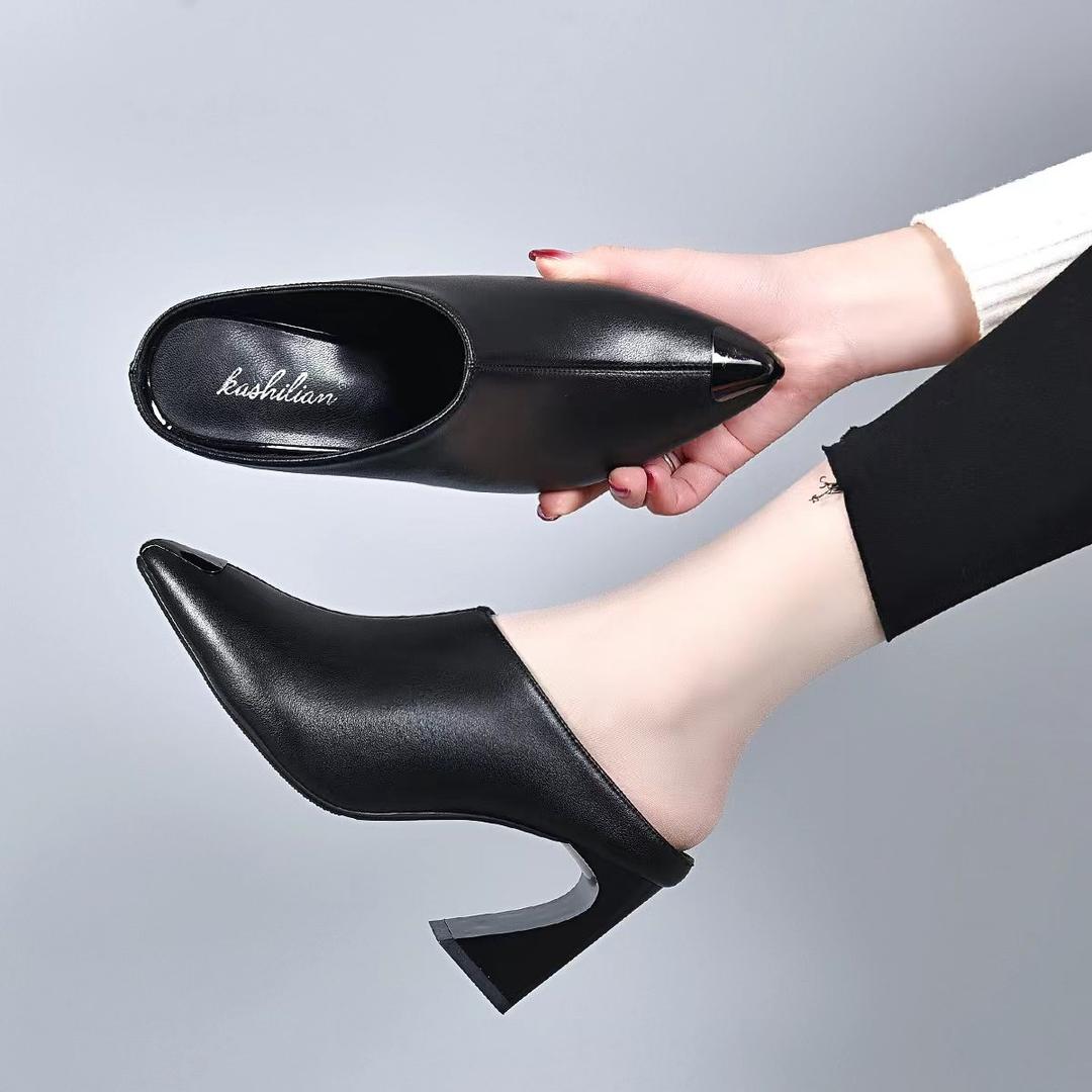 

Fashion Sandalias Summer 20255 New Women Slipper High Heel Sandal Shoes Ladies Solid Casual PU Leather Slides Pumps Women Heels Shoes 34 чёрный