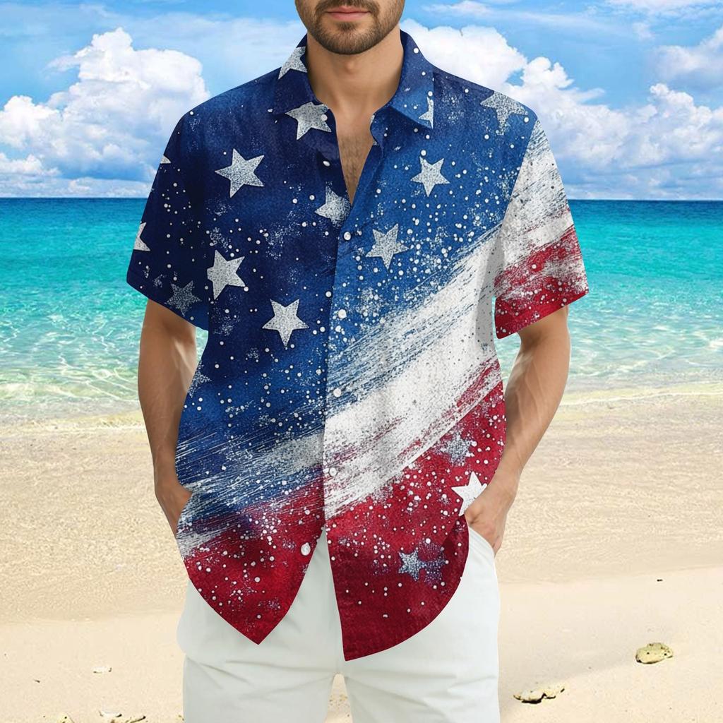 Men's Casual Casual Independence Day Print Short-sleeved Shirt