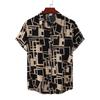 Men Short Sleeve Button Down Shirt Geometric Diamond Print Casual Summer Beach Shirt
