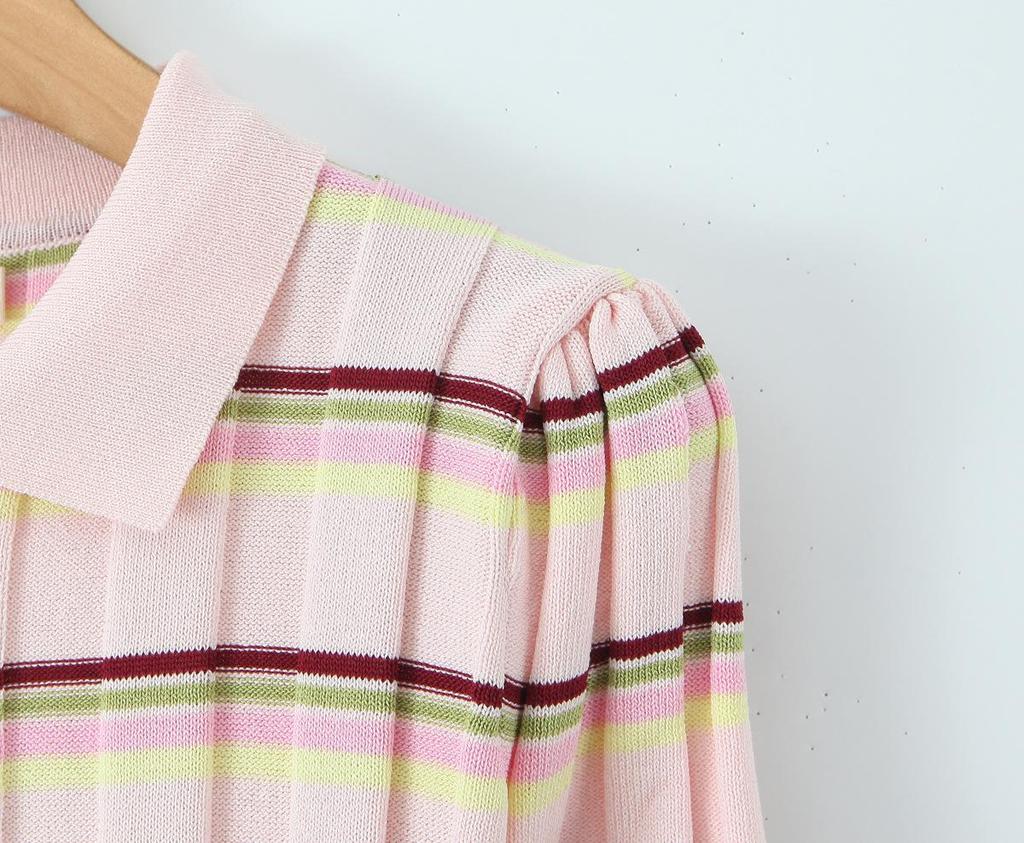 European Style Women's Striped Collared Knit Top - Spring 2026 Collection