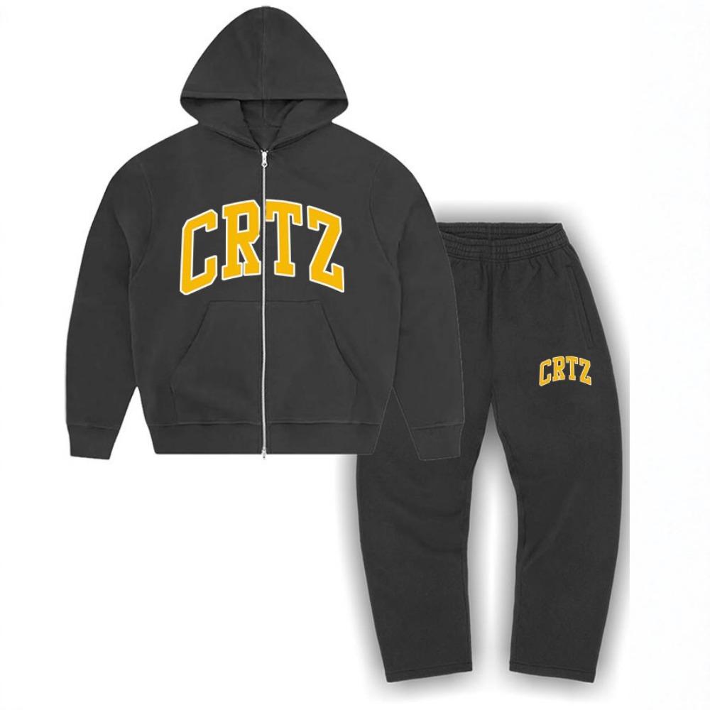 Leisure and Versatile Devil Island Corteiz CRTZ Fashion Set Simple Zipper Hoodie Street Trendy Brand Flat Pants