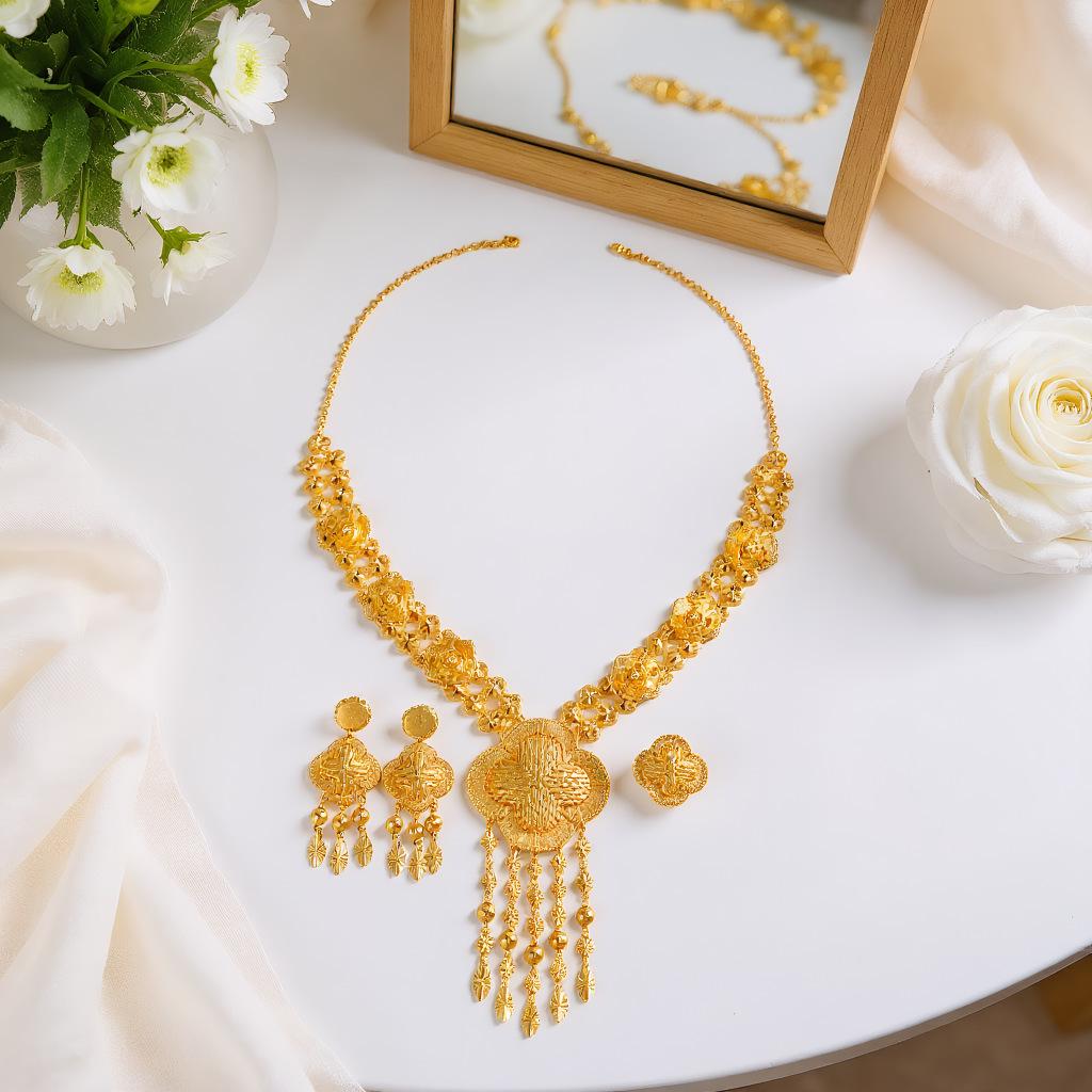 Luxury Vintage Floral Tassel Necklace, Earrings & Ring Set from Dubai