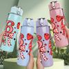 1PC Number Six Seven Bow Design 750ml Color Plastic Sports Water Bottle Leakproof Flip Straw Lid Suitable for Sports Office Home Use