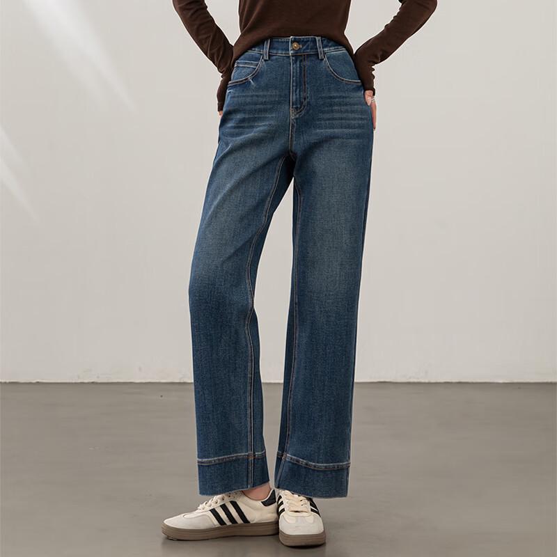 FanZhen Women's Blue High-Waist Straight-Leg Ankle Jeans