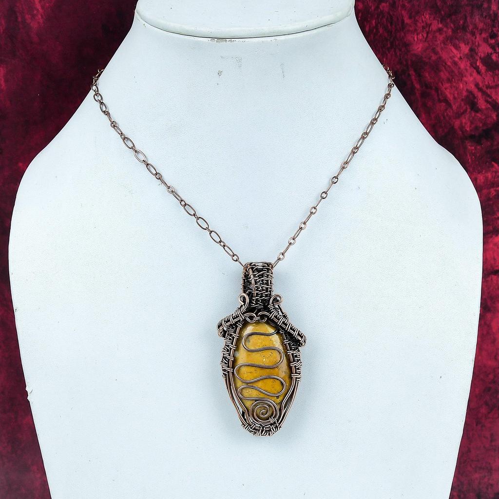 Fossil Coral Pendant Copper Wire Wrapped Gemstone Jewelry Handmade Unique Pendant