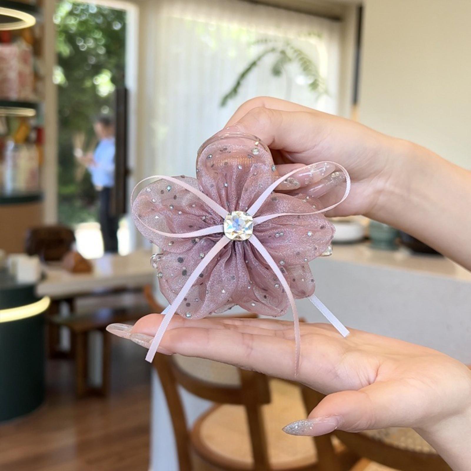 

Trendy Rose Hair Claw Korean Style Sweety Flower Hair Clip Handmade Gauze Floral Shark Gripper Girls Fashion Hair Accessories