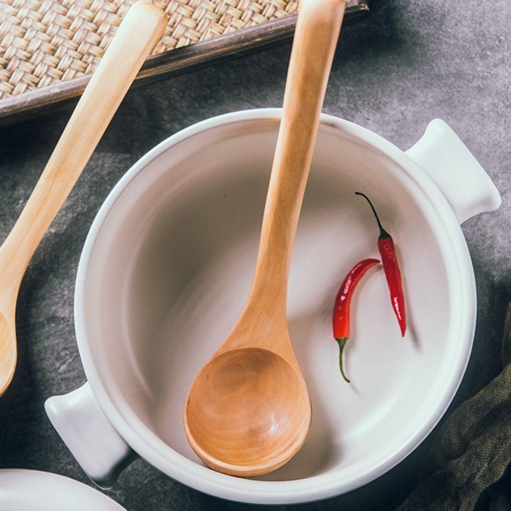 Home Wooden Heavy Duty Natural with Hanging Hook Scoop Soup Ladle Serving Spoon Tableware