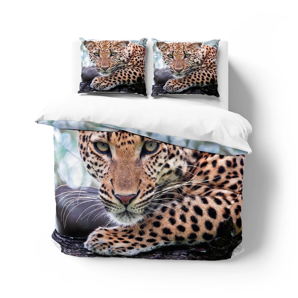 Animal Print Duvet Cover Set Leopard 3D Bed Linen Twin/Queen/140x200,Ultra-Soft Polyester Bedding, Machine Washable Home Decor