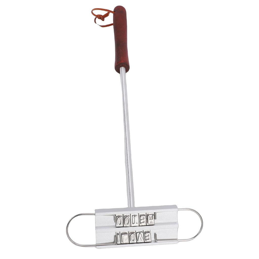 Grill Branding Iron Set with Wooden Handle, Interchangeable Letters for Steak Burger Marking, Stainless Steel Grill Branding Tool