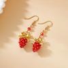 Fashion Sweet Red Strawberry Drop Earrings For Women Lovely Green Leaves Flower Resin Strawberry Fruit Earrings Party Jewelry