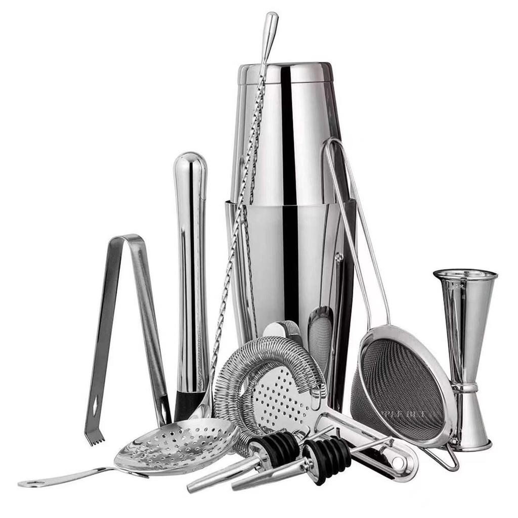 Rose Gold 11-Piece Stainless Steel Cocktail Shaker Set with Boston Shaker, Mixing Spoon, and Double-Ended Jigger