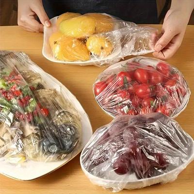 100Pcs/pack Disposable Cling Film Cover with Color Thickening and Large Bowl Cover Shower Cap Kitchen Refrigerator Household Cling Film