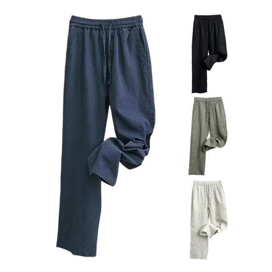 Heren Linnen Broek Casual Losse Pasvorm Rechte Broek met Trekkoord Wijde Pijp Golfbroek Zomerkleding voor Vakantie Reizen Werk Dagelijks Leven
