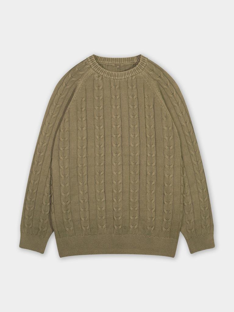 BIRBANTE Garment-Dyed Washable Cable Knit - Camel