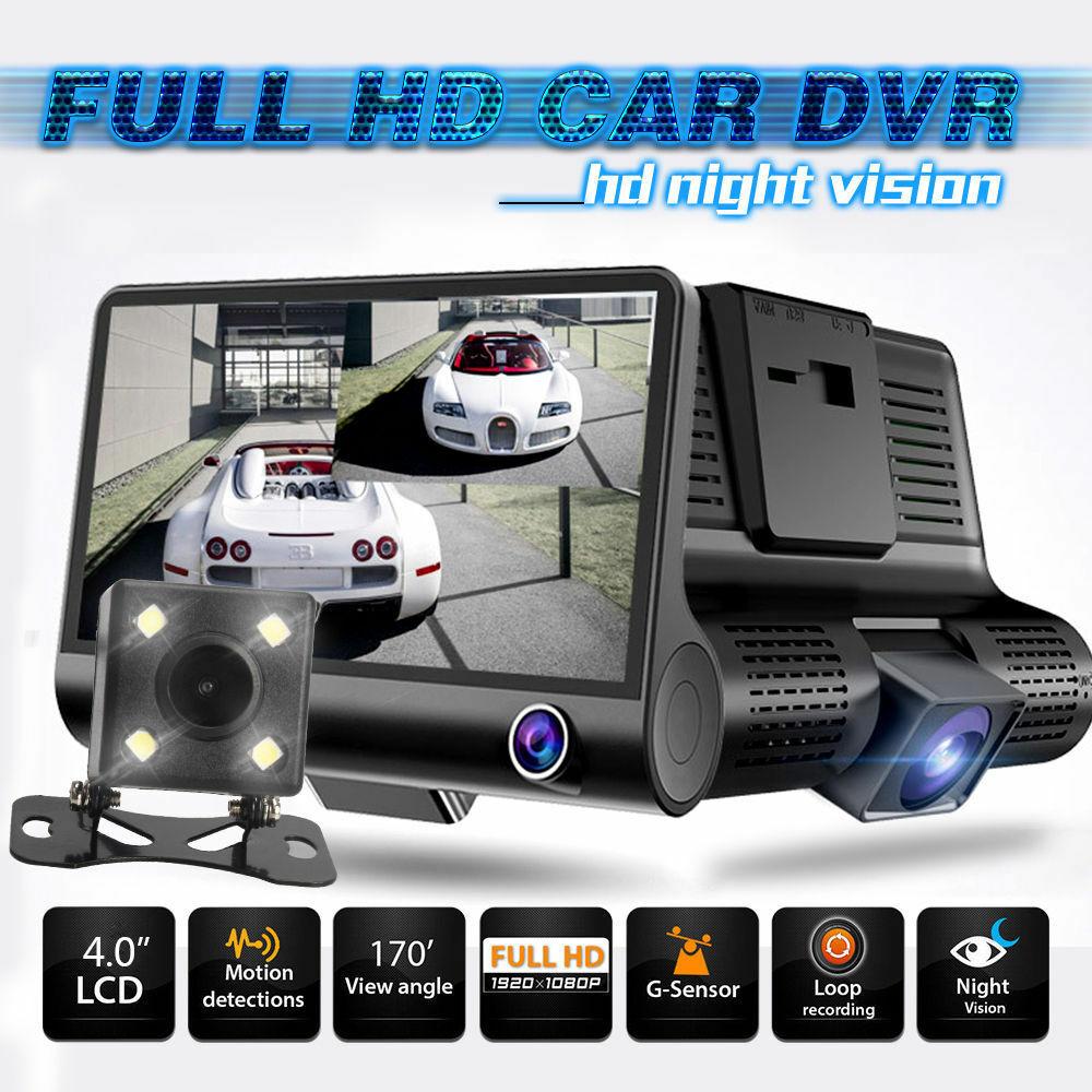 3 in 1 Car Dvr 170 Degree 1080p Hd Dash Cam Dual Lens Dashcam With Rear View Camera Car Front Back Inside Video Recorder 4 Inch
