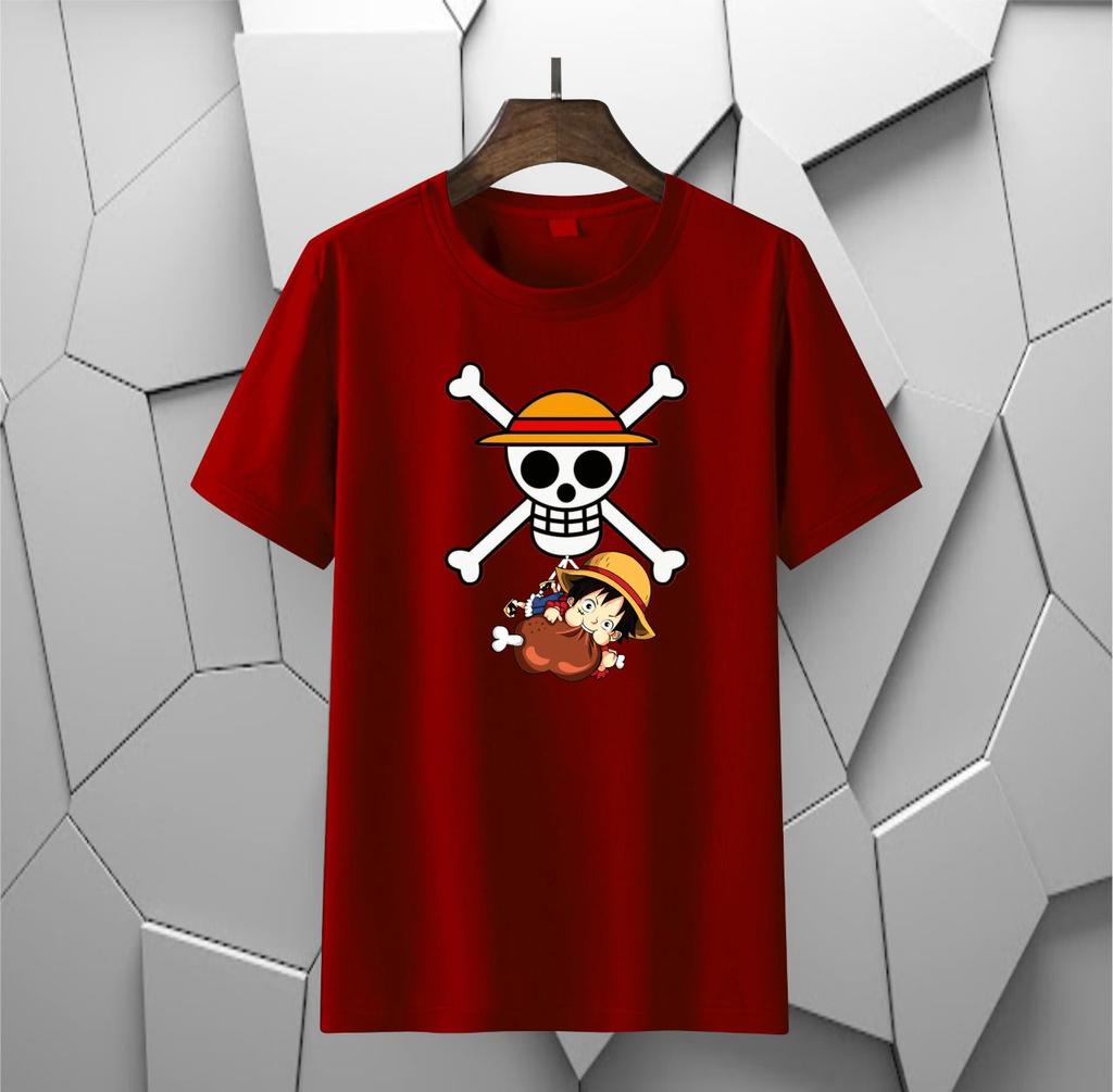 Summer 2026 One Piece Luffy Qversion Foodie Trendy Theme 100 Pure Cotton Printed Loose Tshirt Adult Parentchild Top