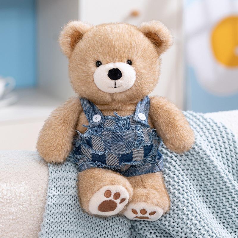 Cross Baby Denim Riddle Bean Bear Plush Toy – Healing Companion Doll for Children