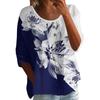 Women's Fashion Casual Three-quarter Sleeve Loose Round Neck Button Floral Print Top