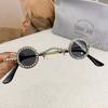 Luxury Shine Rhinestone Sunglasses Small Design Decoration Women Shades Retro Round Metal Sun Glasses for Travelling