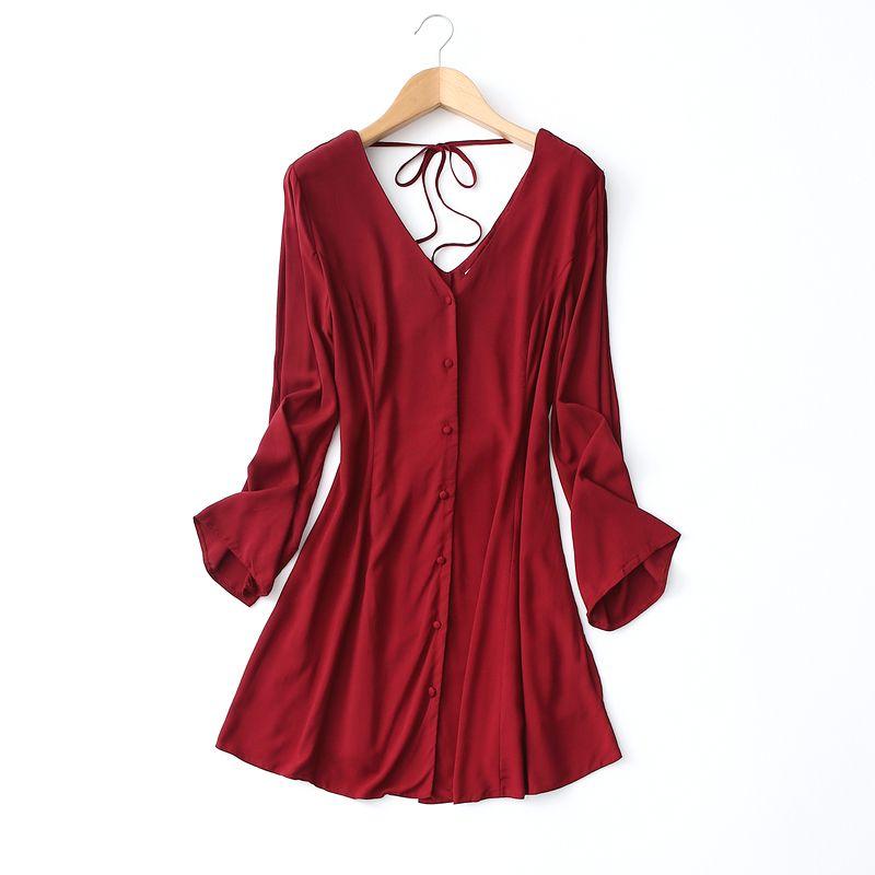 Foreign Trade Original Order Neckline Strap Sexy Pairs V-neck Flared Sleeves Print Noil Poplin Dress Artificial Cotton Skirt