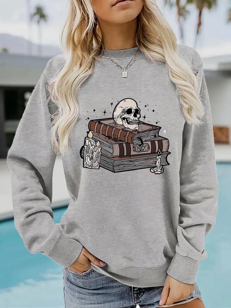 European & American Women's Halloween Print Long Sleeve Crew Neck Sweatshirt