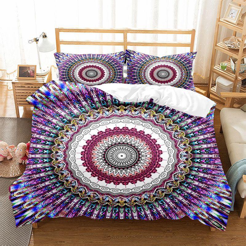 Set Husă de Plapumă Mandala Mărime King Queen Stil Boem Model Mandala Elefant Set de Lenjerie de Pat din Poliester pentru Băieți Fete Copii Adolescenți