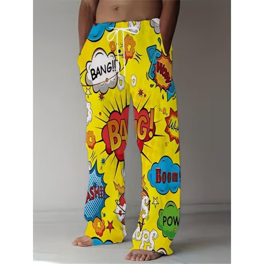 Men's 3D Abstract Pattern Printed Baggy Casual Trousers, Elastic Drawstring Waist with Pockets, for Spring Summer Home Outdoor Vacation