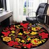 1pc Red Yellow Floral Pattern Carpet, Round Non Slip Durable Large Size Office Carpet, Suitable for Office