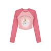VAYLA Crop Tops Korean Woman Tshirts O-neck Long Sleeve Contrast Color Tunic Tees Fashion Casual Sweet Y2k T Shirt